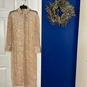 NWT Women’s River Island Pink Light Sequined Snap Up Sheer Shirt Dress Size S